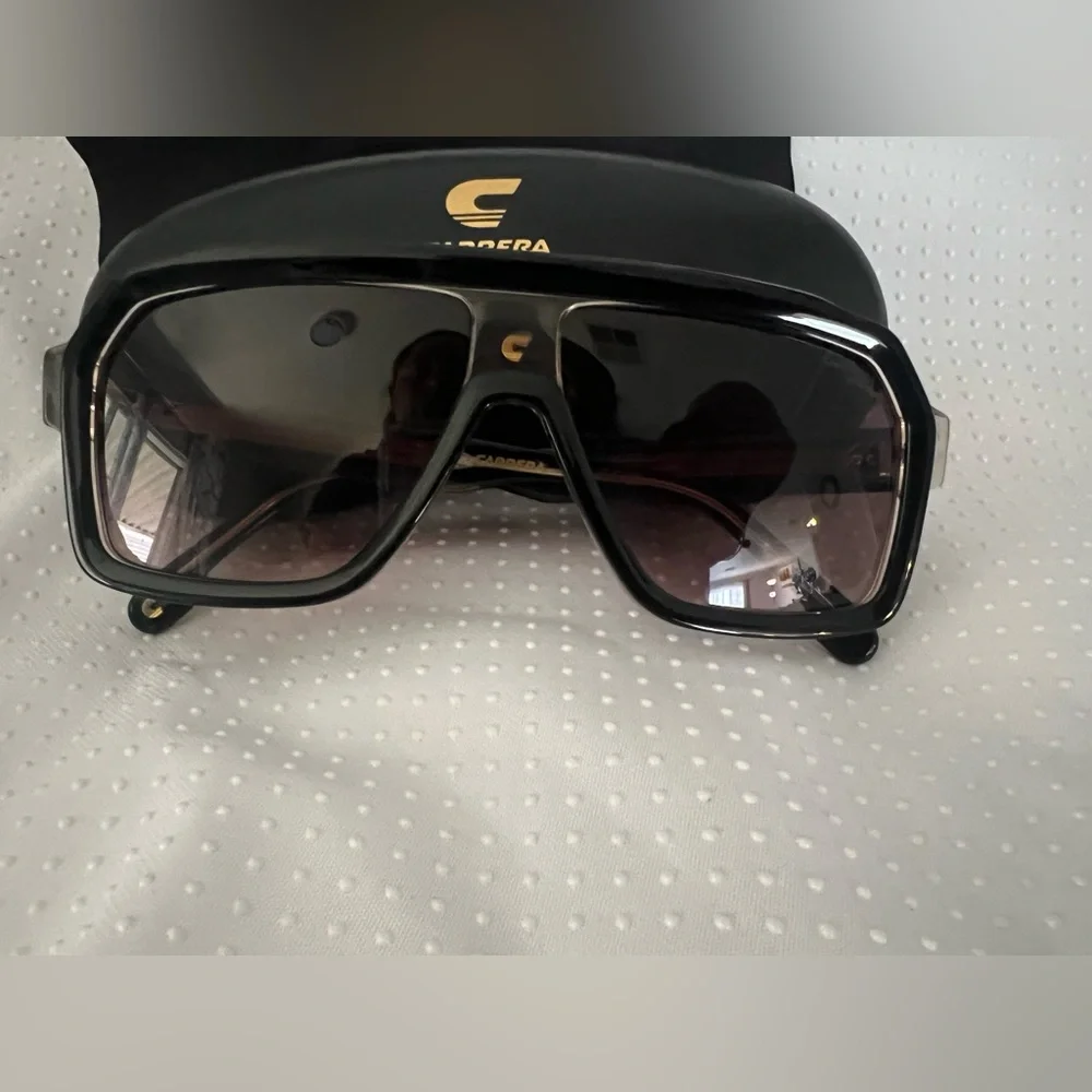 Carrera Black Frame Sunglasses with Gold Details